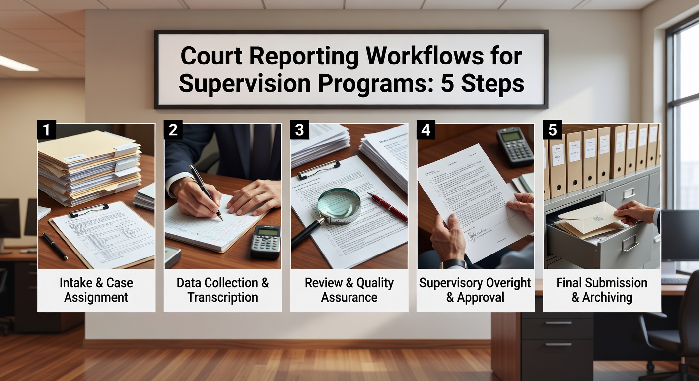 Learn 5 essential steps for building effective court reporting workflows in supervision programs. Reduce administrative burden while meeting deadlines.